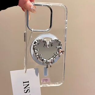 创意熔岩水钻爱心镜子磁吸气囊支架手机壳粘贴式透明背贴ins风女