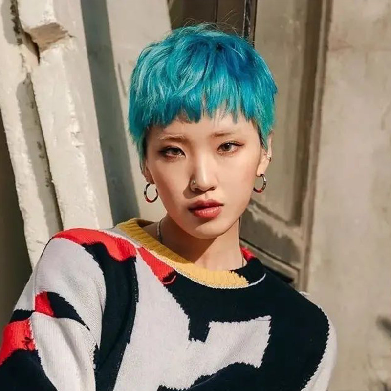 宝蓝色 假发女短发网红韩国少年感圆脸光头酷帅气自然少女头套式