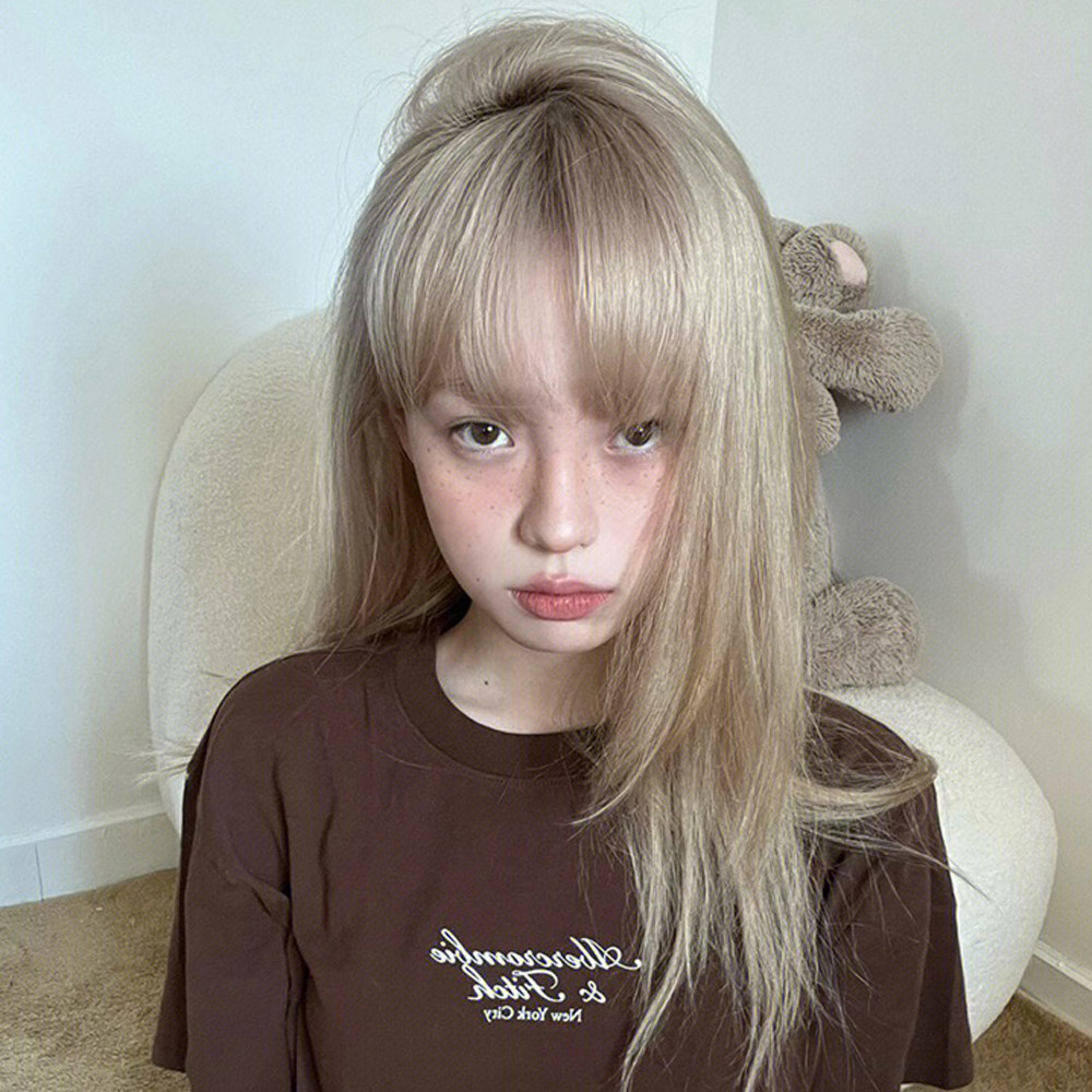 假发女长直发女团jk米灰棕色自然甜美lolita空气刘海长直发全头套