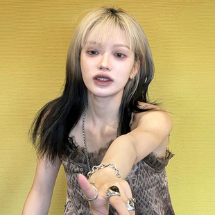 安娜欧美INS风混血感砂金色渐变染中长发2022年时尚新款Y2K假发女