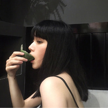 网红假发女黑长直发锁骨发一刀平黑色可爱自然修饰圆脸整顶假发套