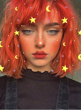 假发女亮橙色短卷发网红街拍空气刘海蓬松梨花头圆脸梨花头假发套