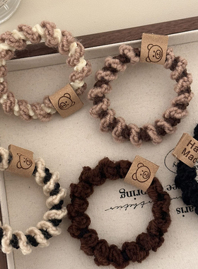 秋冬新款韩版百搭麻花毛线编织小熊发圈发绳高弹力皮筋头绳发饰