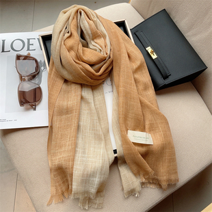 丝巾纱巾 大披肩春天薄款 沙漠黄双拼色棉麻围巾女秋冬季 素雅气质款