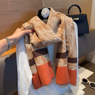 腰果花围巾女冬季2025新款仿羊绒双面双色长款披肩保暖加厚围脖