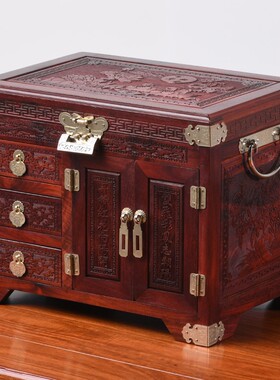 红木首饰盒新款实木手饰收纳盒紫檀高档珠宝盒结婚中式酸枝嫁妆盒