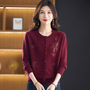 【纯山羊绒】针织羊绒衫外套上衣秋冬开衫妈妈毛衣中老年女厚