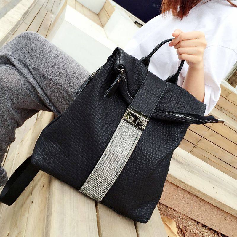 钻软皮双肩包女式韩版2019新款时尚百搭妈妈背包大容量旅行包潮流|msdalam kategori Beg kulit/wanita/beg lelaki, Backpack - dari Buy2taobao.com untuk memberikan perkhidmatan ejen Taobao profesional membeli