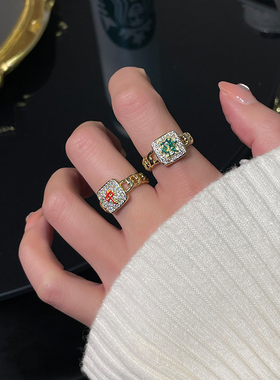 红中发财麻将开口食指戒指女轻奢小众设计时尚个性新年指环高级感