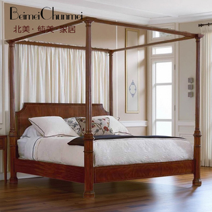 HENREDON美式乡村实木床1.8米双人床别墅家具大床四柱床主卧婚床