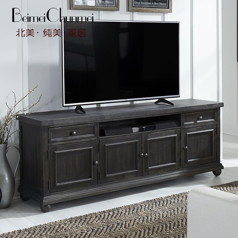 美式乡村仿古做旧地中海别墅客厅电视柜纯实木家具复古白色地柜