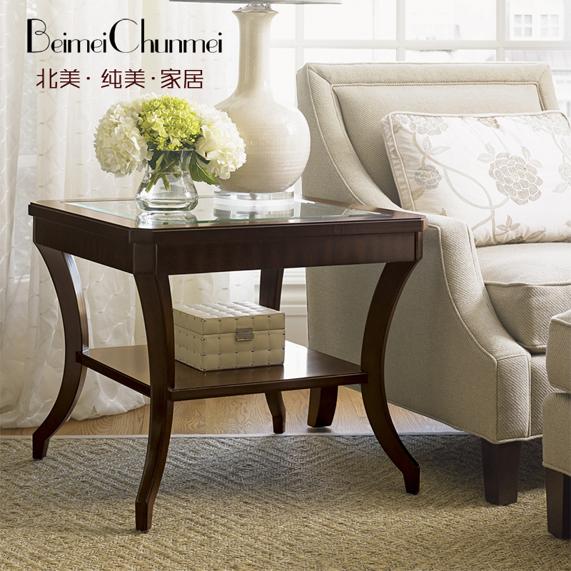 美式现代简约方形边几客厅玻璃面板茶几角几组合休闲洽谈桌电话几