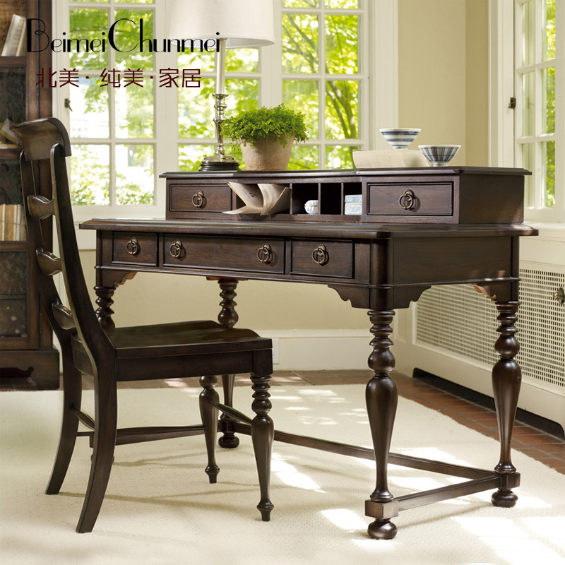 精致FINE美式乡村复古做旧实木书桌家用办公桌电脑桌书房桌椅组合