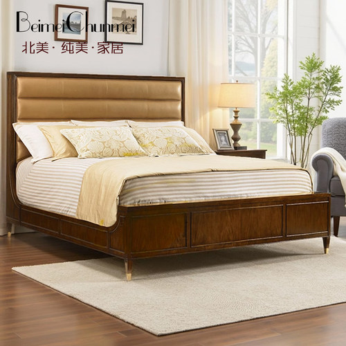 美式头层牛皮主卧双人床