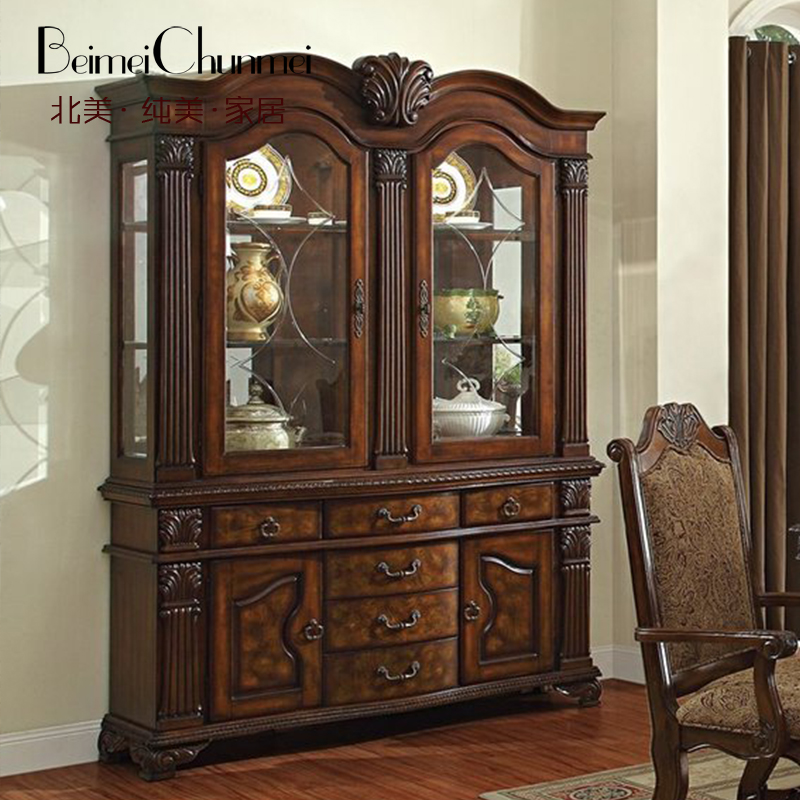欧式两门酒柜实木雕刻美式乡村复古储物立柜别墅茶水柜展示柜书柜