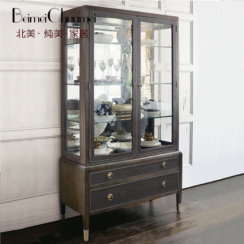 北美纯美美式家具定制 美式乡村仿古实木酒柜隔断柜 客厅展示柜