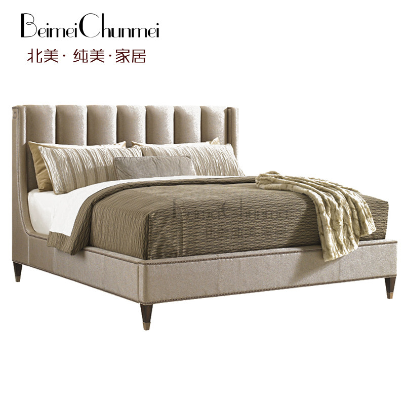 美式现代简约1.5米1.8m布艺软包双人床全实木软靠背结婚大床定制