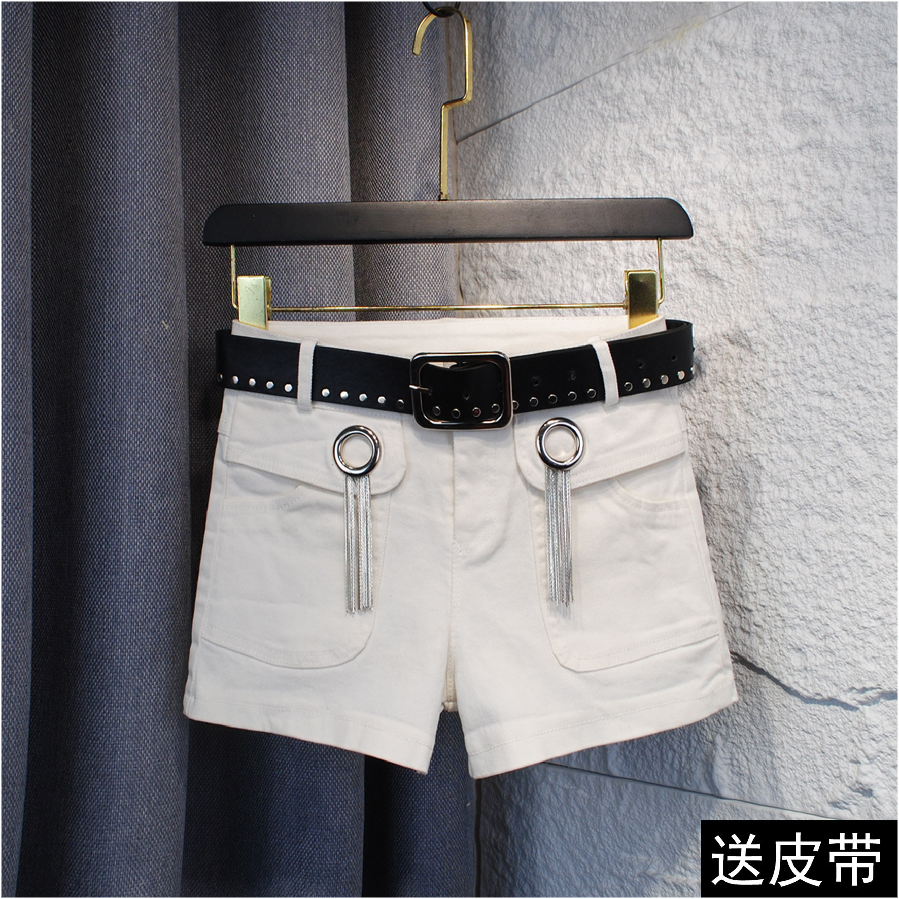 2025春夏新款韩版流苏重工性感热裤中腰修身显瘦靴裤潮白色短裤女