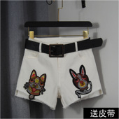 民族风刺绣牛仔短裤 小个子 a字显瘦辣妹热裤 女士毛边高腰夏季 新款