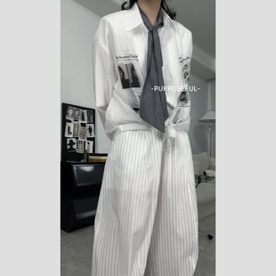 诠度 purposeful 印花长袖衬衫男女通用宽松翻领微透防天丝晒衬衫