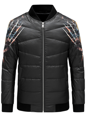 狼家冬款羽绒服男时尚简约青年白鸭绒无帽棒球领黑绿色外套01712