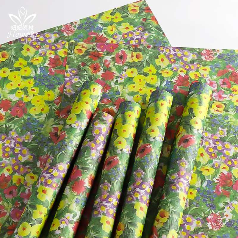 网红油花风牛皮纸莫奈花园包花纸复古油画风礼物鲜花包装diy材料