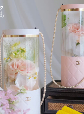 新品真香桶手提盒鲜花手提盒花艺材料花店小香风鲜花桶520花盒