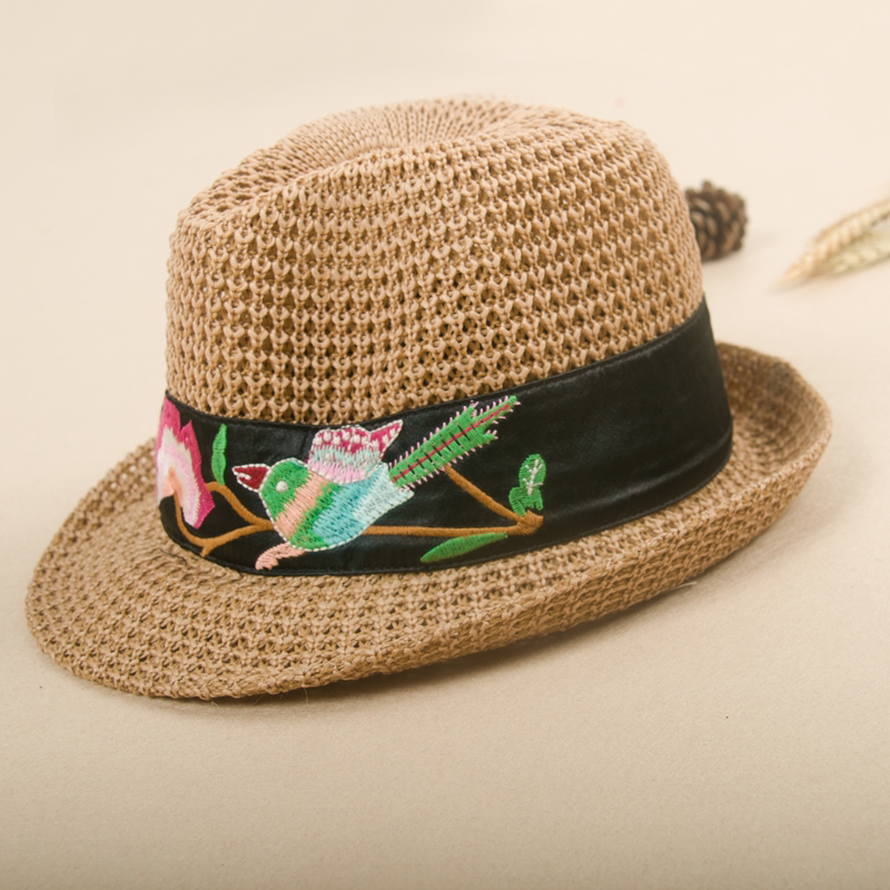 2023新款民族风女装旅游度假草帽子贴布精美刺绣遮阳帽女士沙滩帽