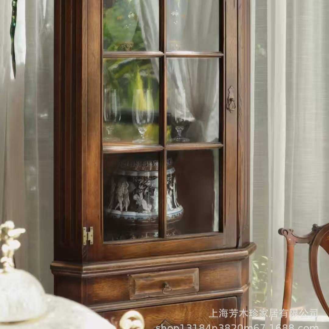 美式复古实木角柜储物玻璃门餐厅墙角壁橱柜古董置物防尘展示酒柜,3C数码配件,USB灯,淘宝优惠券,粉丝福利购,淘宝优惠卷