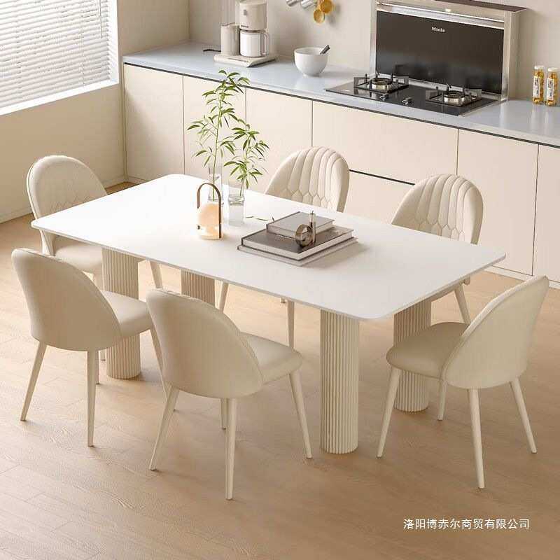 法式奶油纯白岩板餐桌轻奢现代小户型简约家用长餐桌椅组合可靠墙,3C数码配件,USB灯,淘宝优惠券,粉丝福利购,淘宝优惠卷