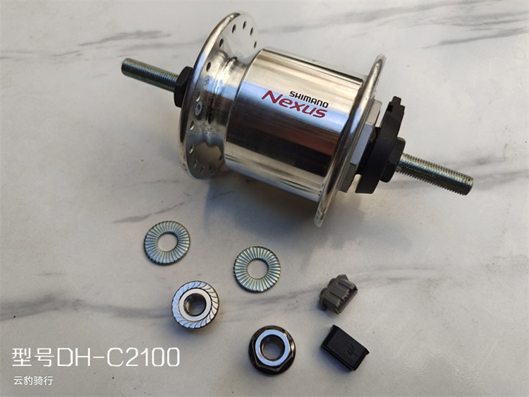 自行车实心轴磨电前花鼓 DH-C2100-N36孔原装旅行车V刹自发电轴杆