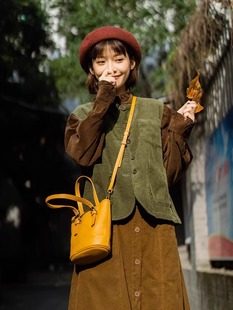 灯芯绒圆领马甲无袖 文艺森系复古 坎肩上衣 新款 2025年秋季