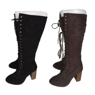 43时尚 长靴42 黑灰色 外贸原单百搭韩版 2018高跟长筒靴马丁靴女鞋