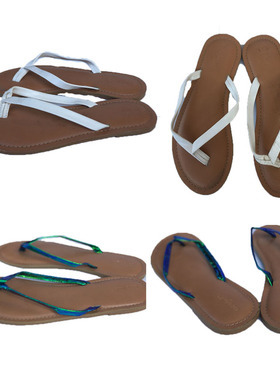 2022夏季平底人字拖女童鞋外贸低跟绿色白色31-39码沙滩亲子户外