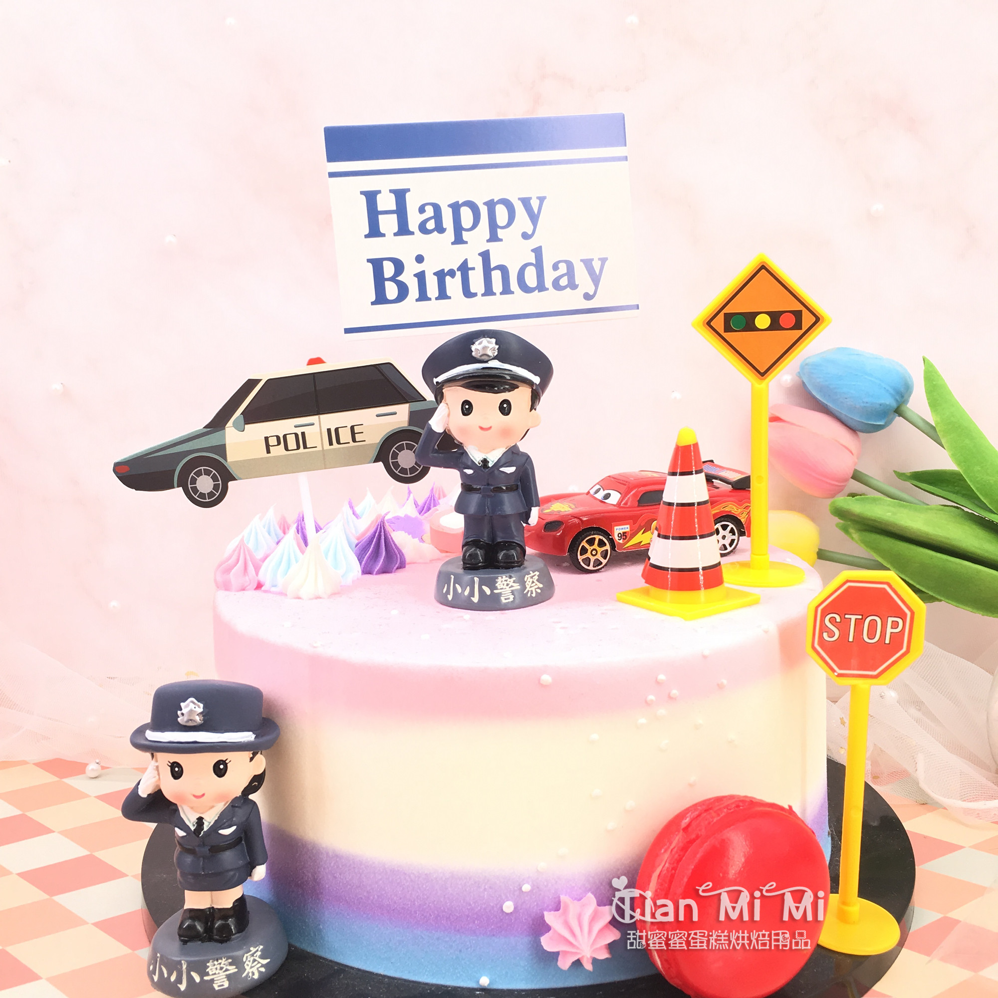 蛋糕装饰小小警察梦想制服站岗玩偶摆件男孩女孩儿童生日派对布置
