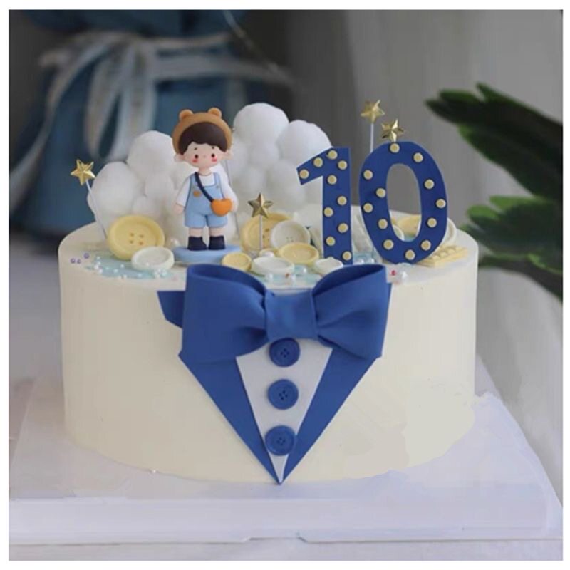 男生儿童蛋糕装饰加油少年西装领结背包小男孩摆件10岁12生日插件