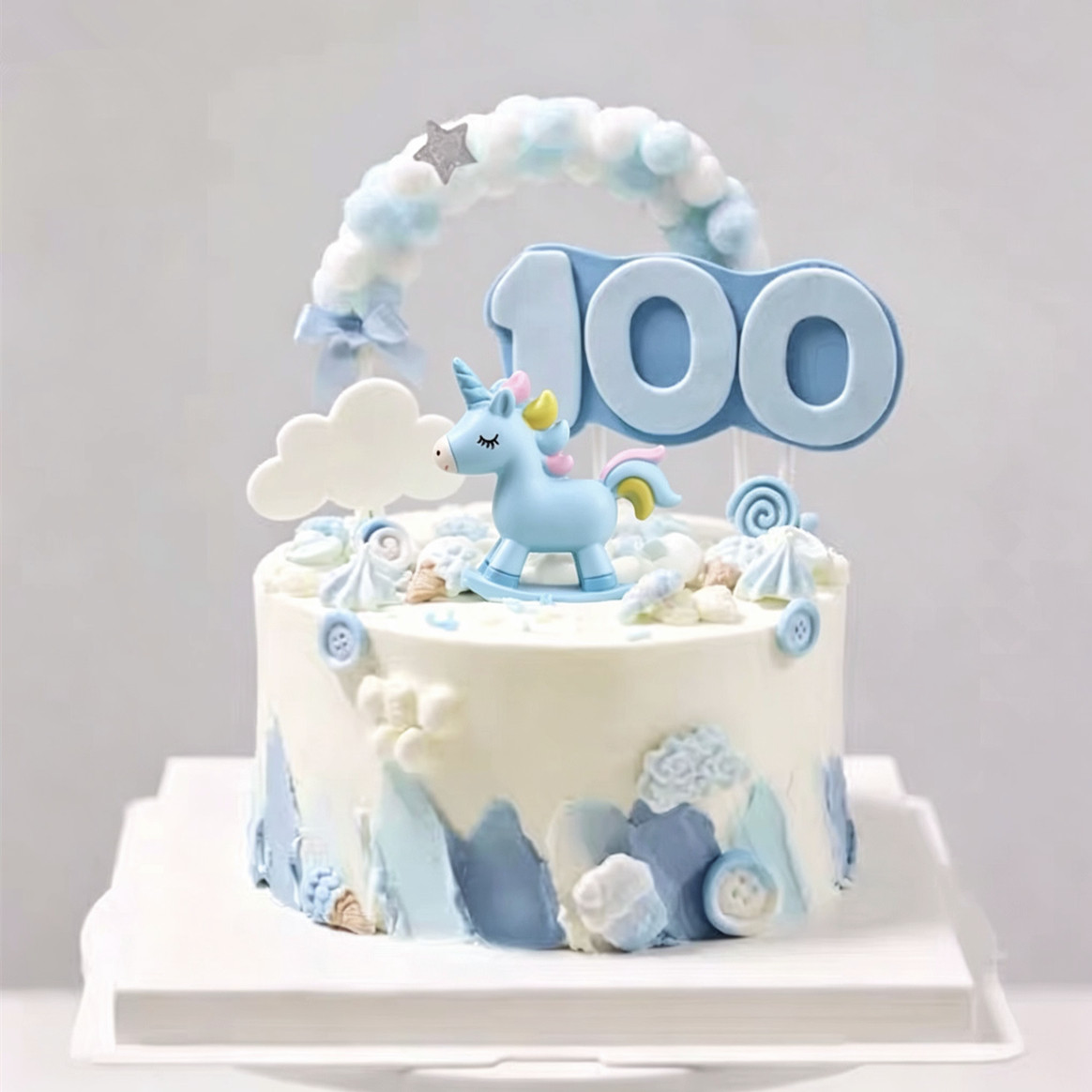 马宝宝满月蛋糕装饰摆件独角兽木马男孩女孩生日100天一周岁插件