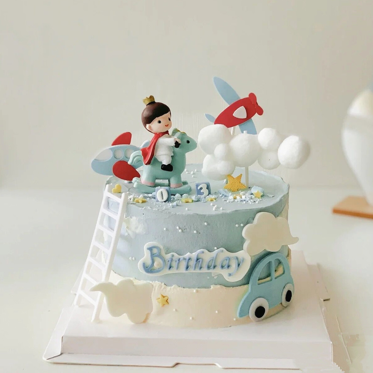 披风骑马王子蛋糕摆件小王子男孩生日装饰周岁宝宝满月装饰插件