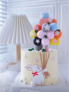 可爱小兔子生日装饰摆件兔宝宝女孩彩色球球马卡龙金球银球插件