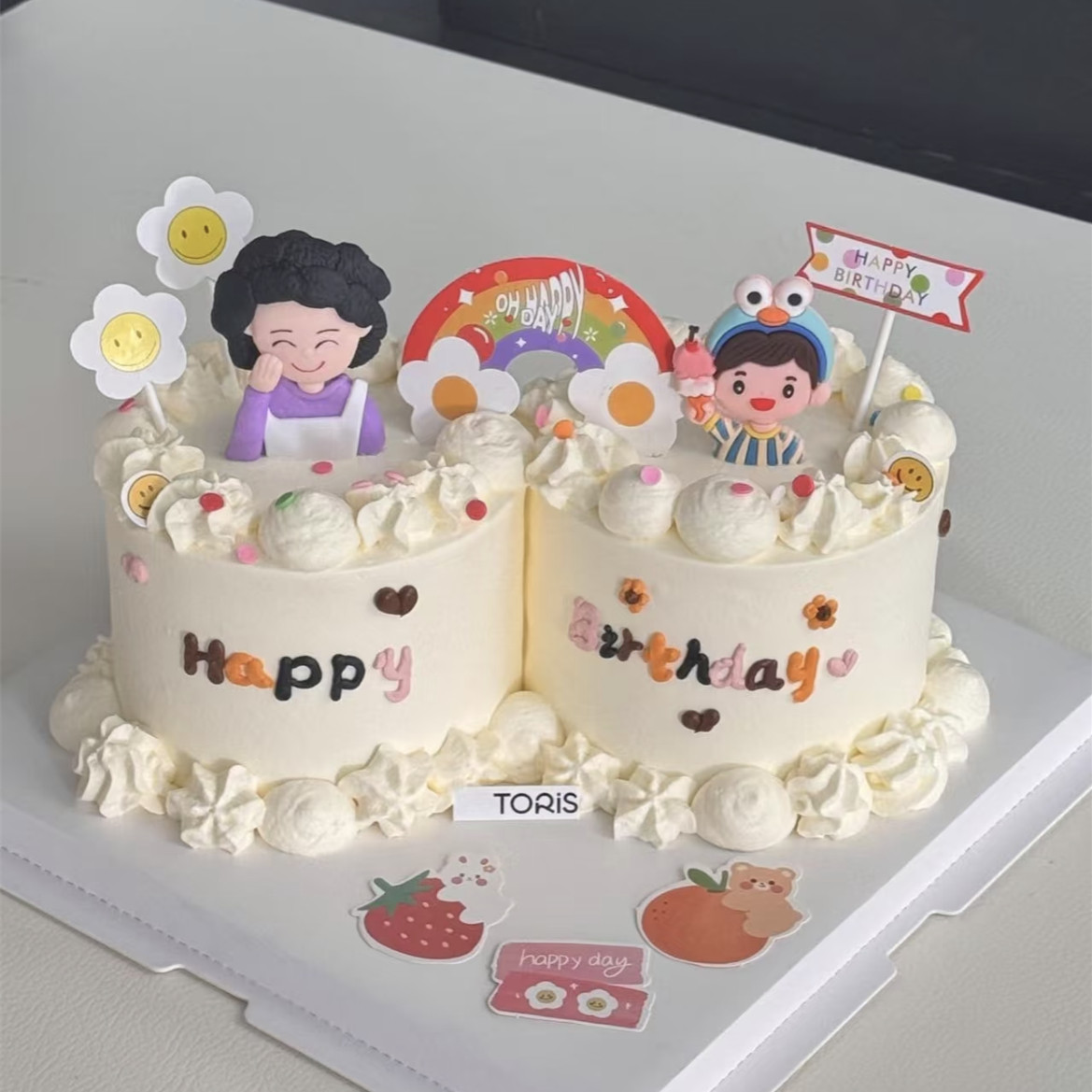 软陶母子蛋糕装饰摆件母女生日妈妈儿子女儿男孩女孩同天插件插牌