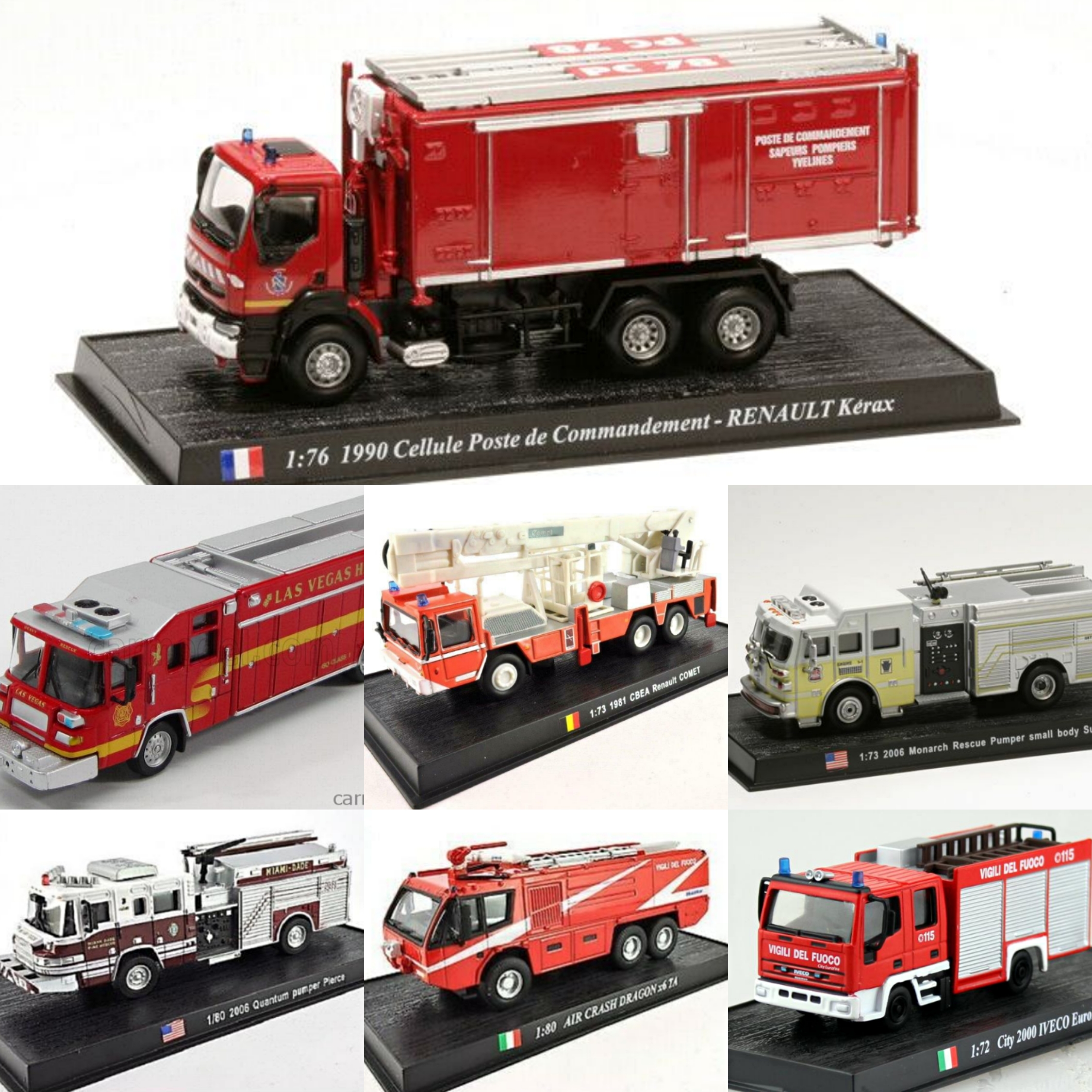 Atlas deagostini 1/72 消防车云梯车移动指挥车美式机场截击车76