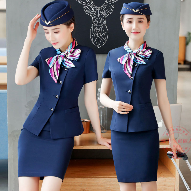 酒店前台收银员工作服女夏季短袖空姐制服职业套装餐饮服务员工装