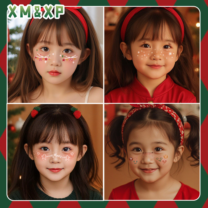 爱心腮红圣诞节儿童妆容贴纸脸部彩色脸贴可爱圣诞树防水持久可洗
