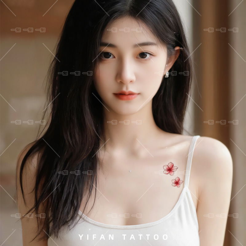 粉红樱花纹身贴女防水持久锁骨手