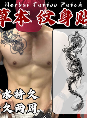 过肩龙纹身贴花臂男草本刺青色高