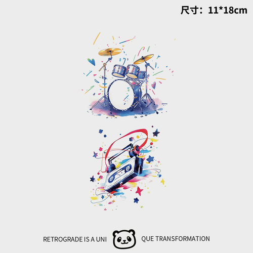 架子鼓收音机彩色纹身贴女防水持