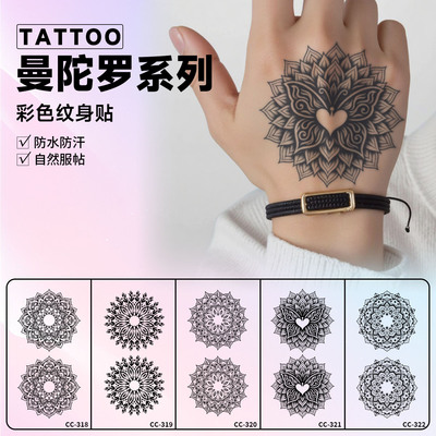 曼陀罗彩色手背纹身贴男女防水持
