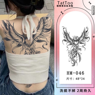 凤凰涅槃 纹身贴防水女持久满背草本刺青色高级感ins风大图不反光