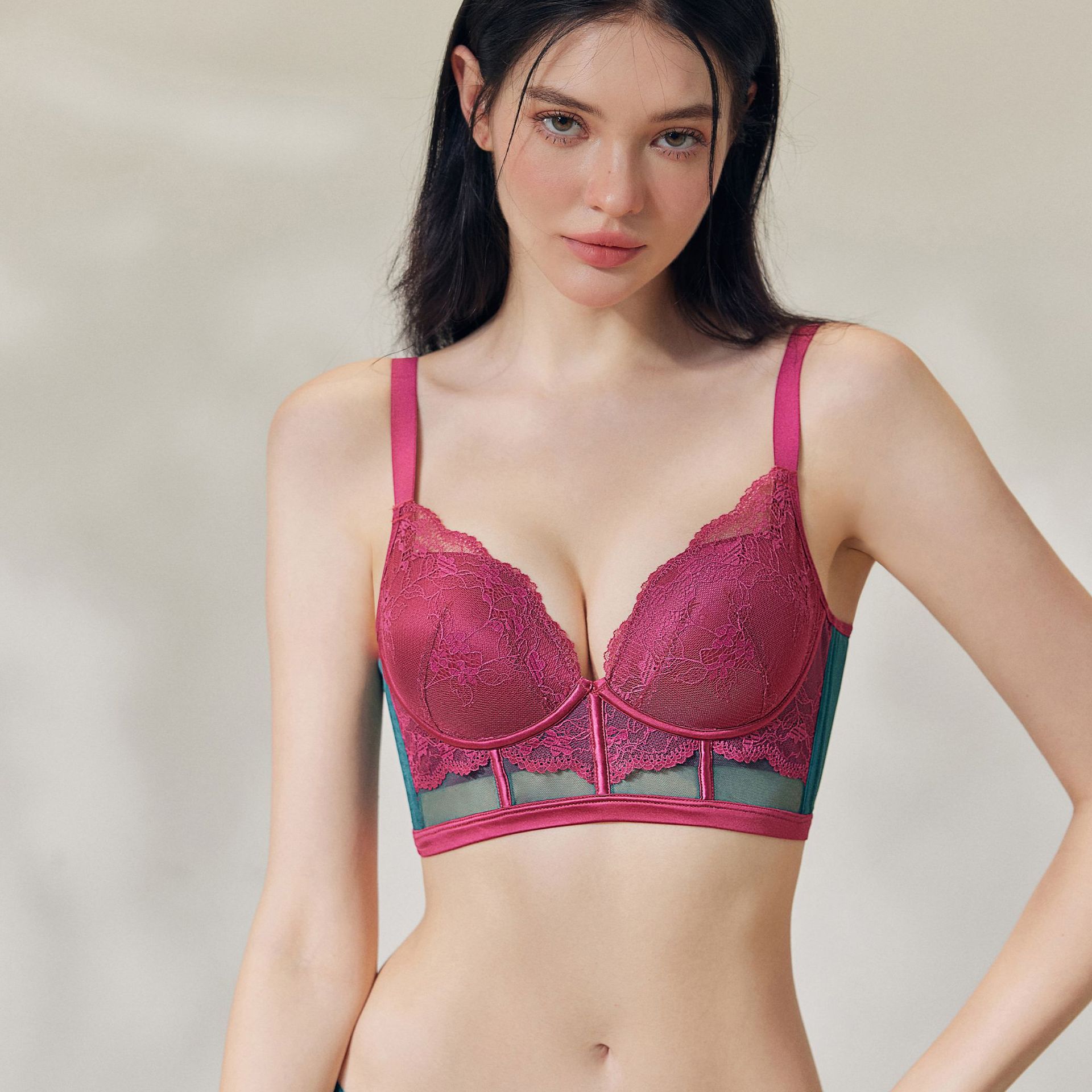 qingma102内衣女小胸聚拢上托收副乳调整型文胸蕾丝胸罩舒适聚拢