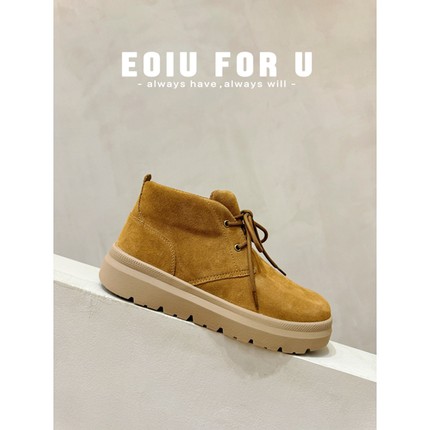 EOIU 闭眼入 1/13 25FW 男士厚底系带马丁靴羊皮毛一体雪地靴